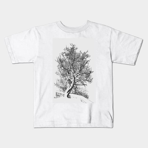 Black and White Tree Branches Kids T-Shirt by piksimp